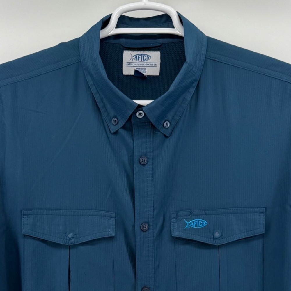 AFTCO AFTECH Mens XL Blue Short Sleeve Vented Performance Fishing Shirt Ripstop